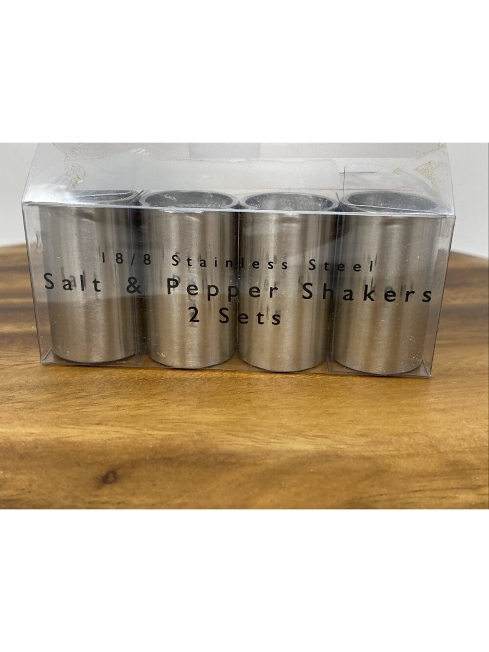 Set Of 4 Stainless Steel Individual Salt & Pepper Shakers 2 Pairs NEW Houseworks